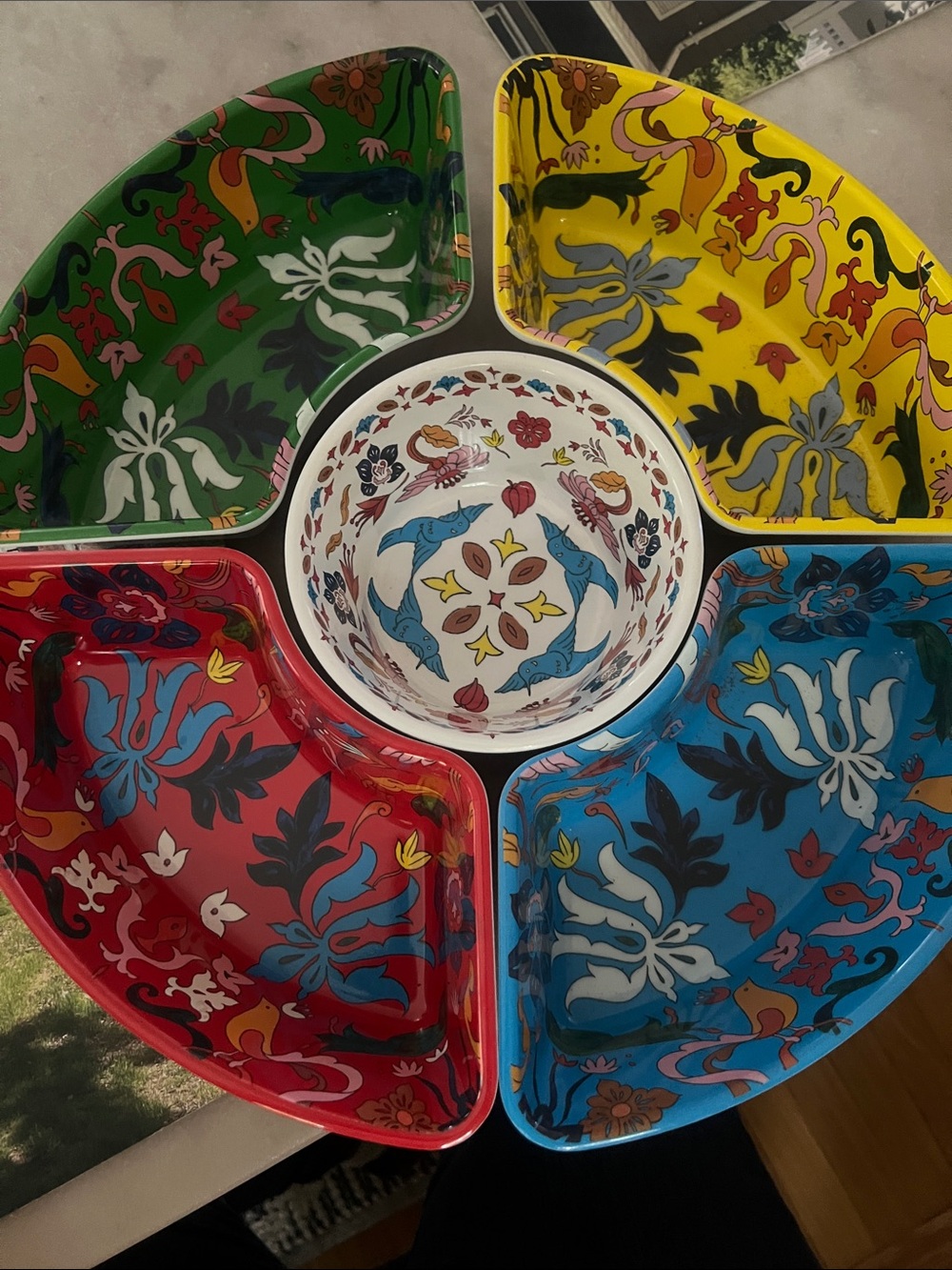 Colorful Floral plastic Chip and Dip Serving Set